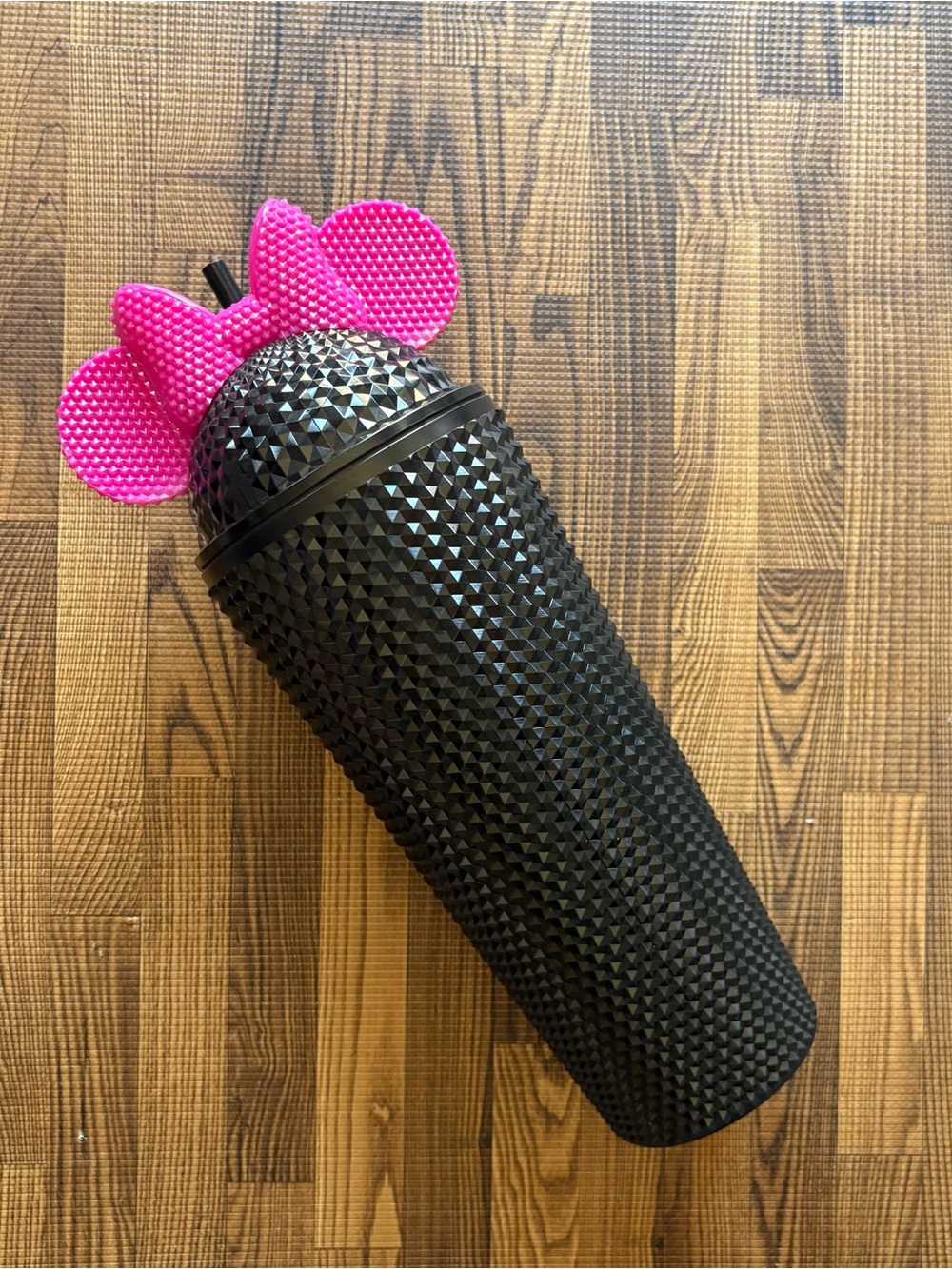 NWT Disney Black Studded Tumbler with Pink Bow Lid